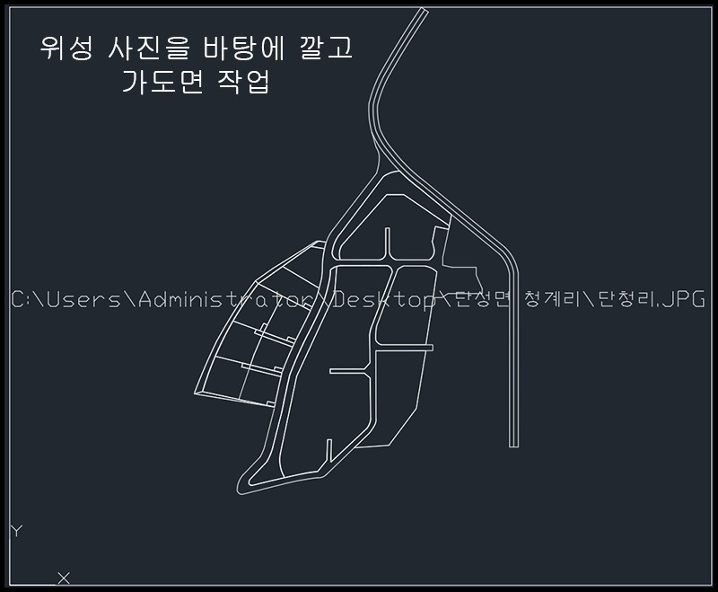 도면이 없어 위성사진을 활용해 스케일에 맞게 제작한 가도면 배치도